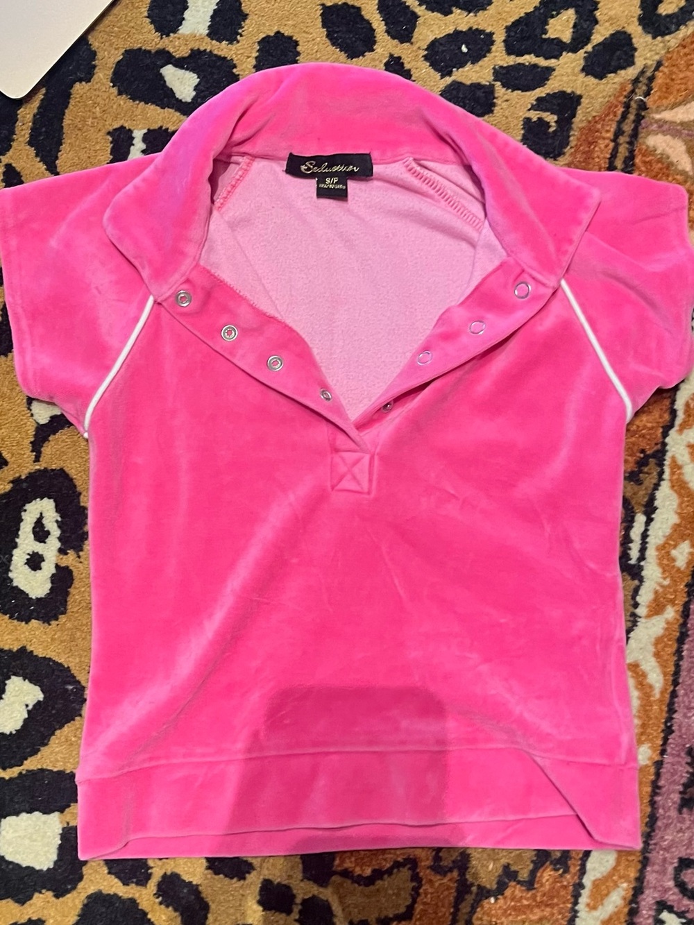 Hot pink velour polo Y2K activewear top